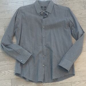 Men's Hugo Boss Patterned Gray Button Down Dress Shirt - Size L Like New